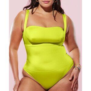 NWT Yitty Yellow Headliner Shaping Open Bust Thong Bodysuit and Bandeau Bra Set